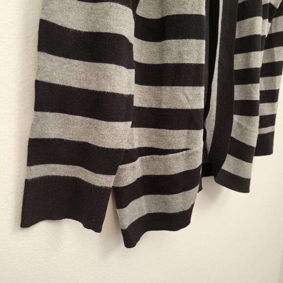 Pointelle Cardigan Women's Large Gray Black Open Front Striped Office Layer - Picture 3 of 6